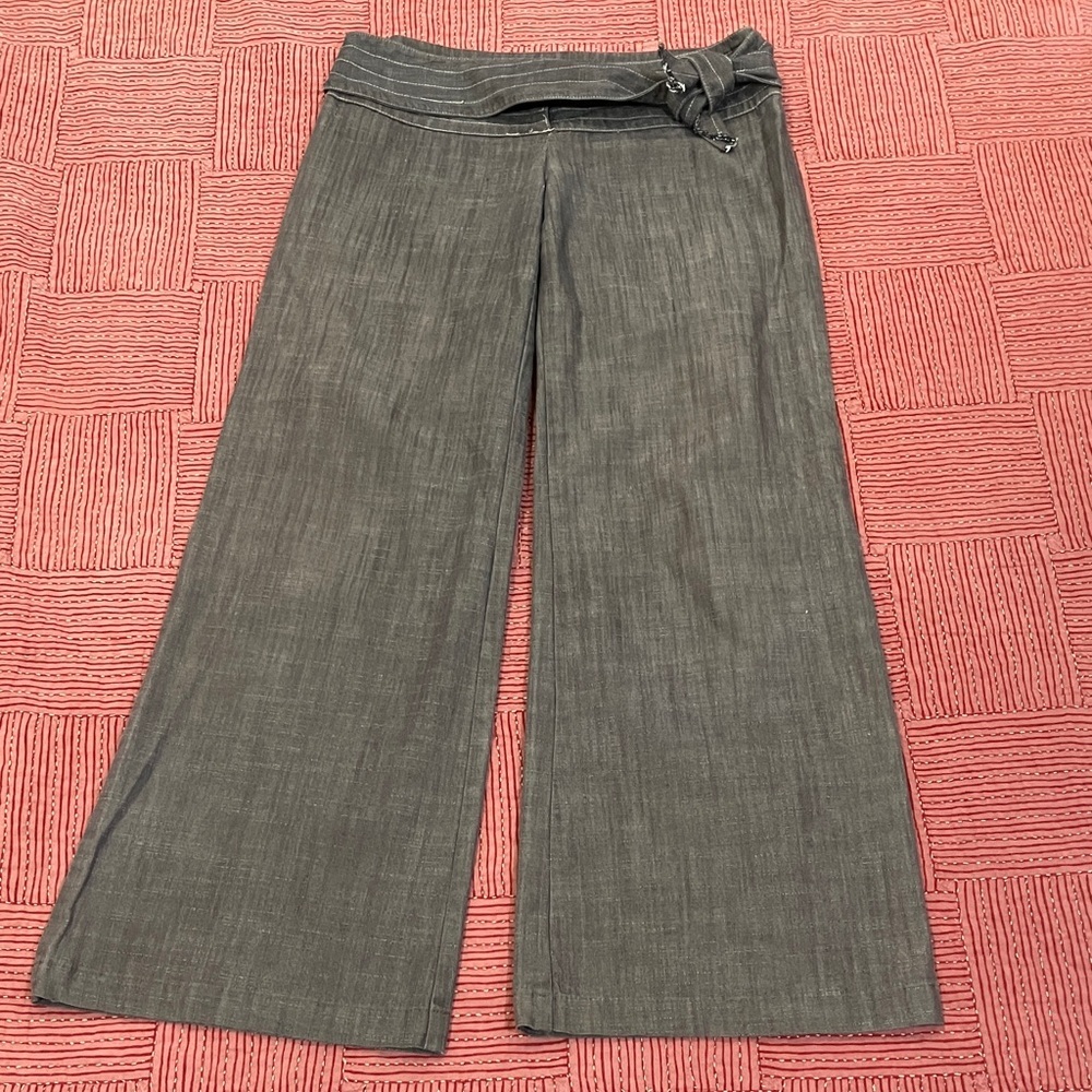 W30L28 Gray / brownish taupe Wide Leg Women's Pants with fabric belted waist
